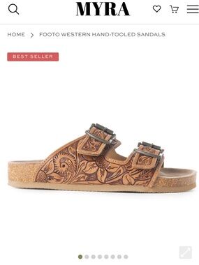 Myra tooled 2 strap sandal